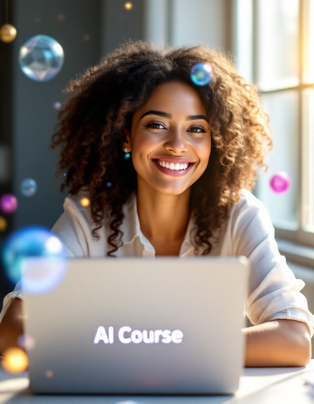 Christine_Brode_KI_Strategin_KI_Strategie_Frau_AI_course Christine Brode, KI Strategin, KI Strategie, glückliche Frau, KI Online Kurs
