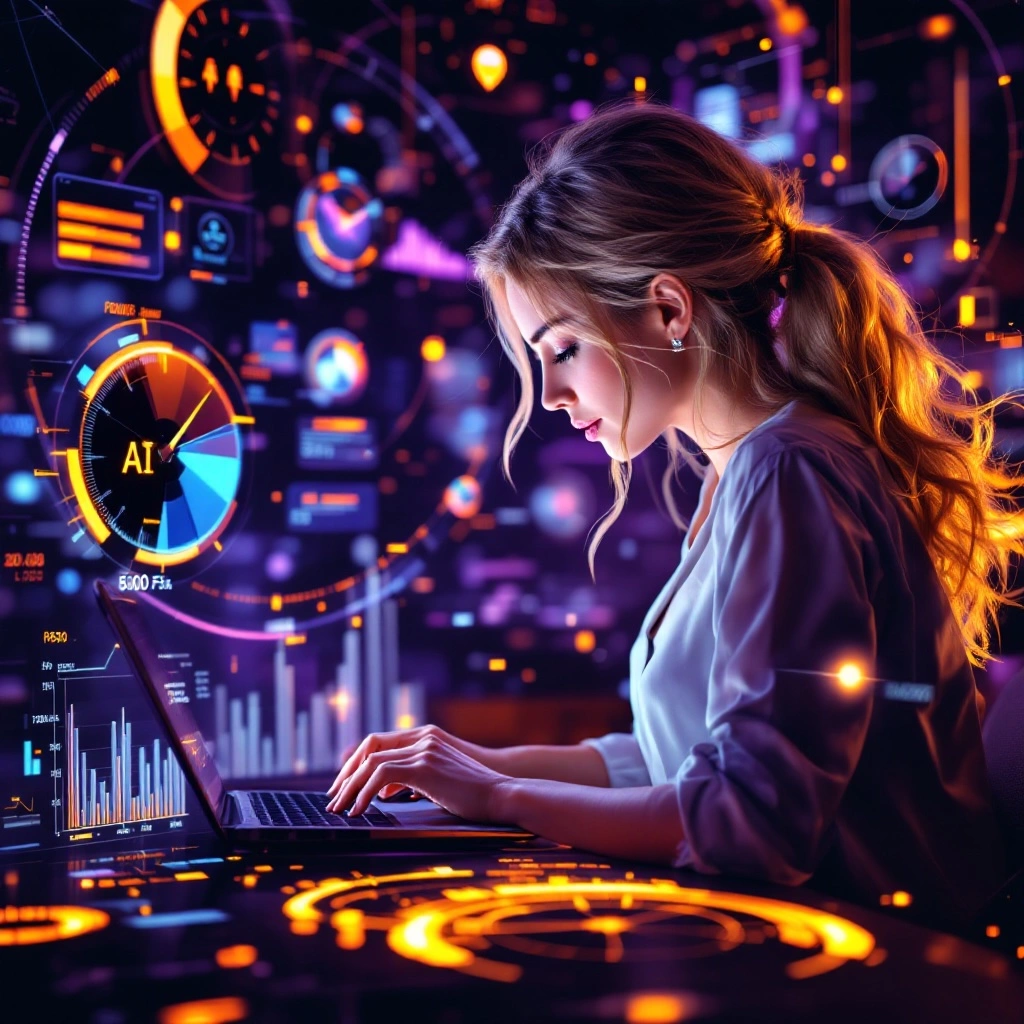 a woman sitting at a desk with a laptop